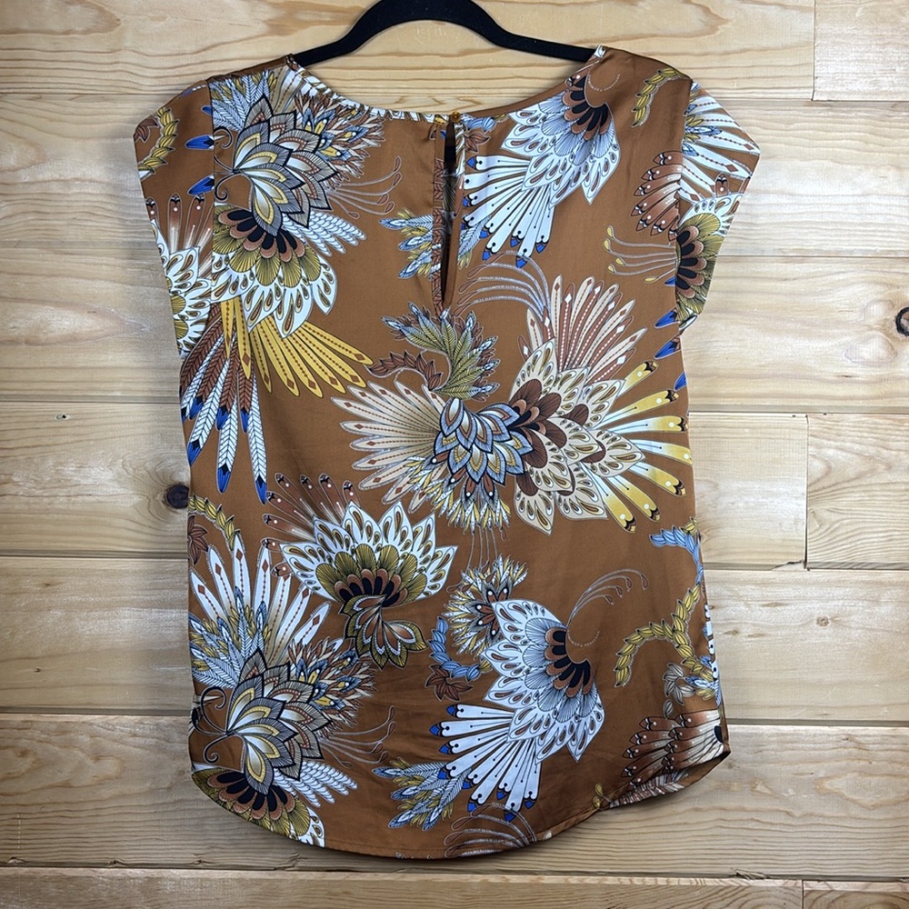 Rachel Zoe Brown Silky Short Sleeve Blouse Top Womens Small - Picture 4 of 4